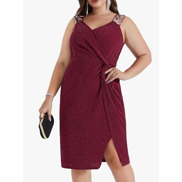 Hanna Nikole Dress Sequin Shoulder Strap Glitter Dress Curvy Plus Size 18W Nwt - Picture 1 of 9